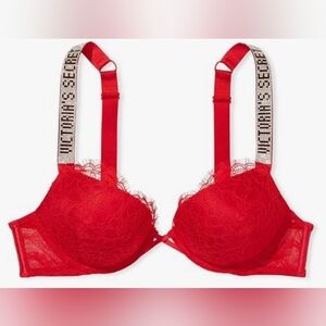 36C 38C 38D Victoria's Secret Shine Strap Bombshell PushUp Bra Red